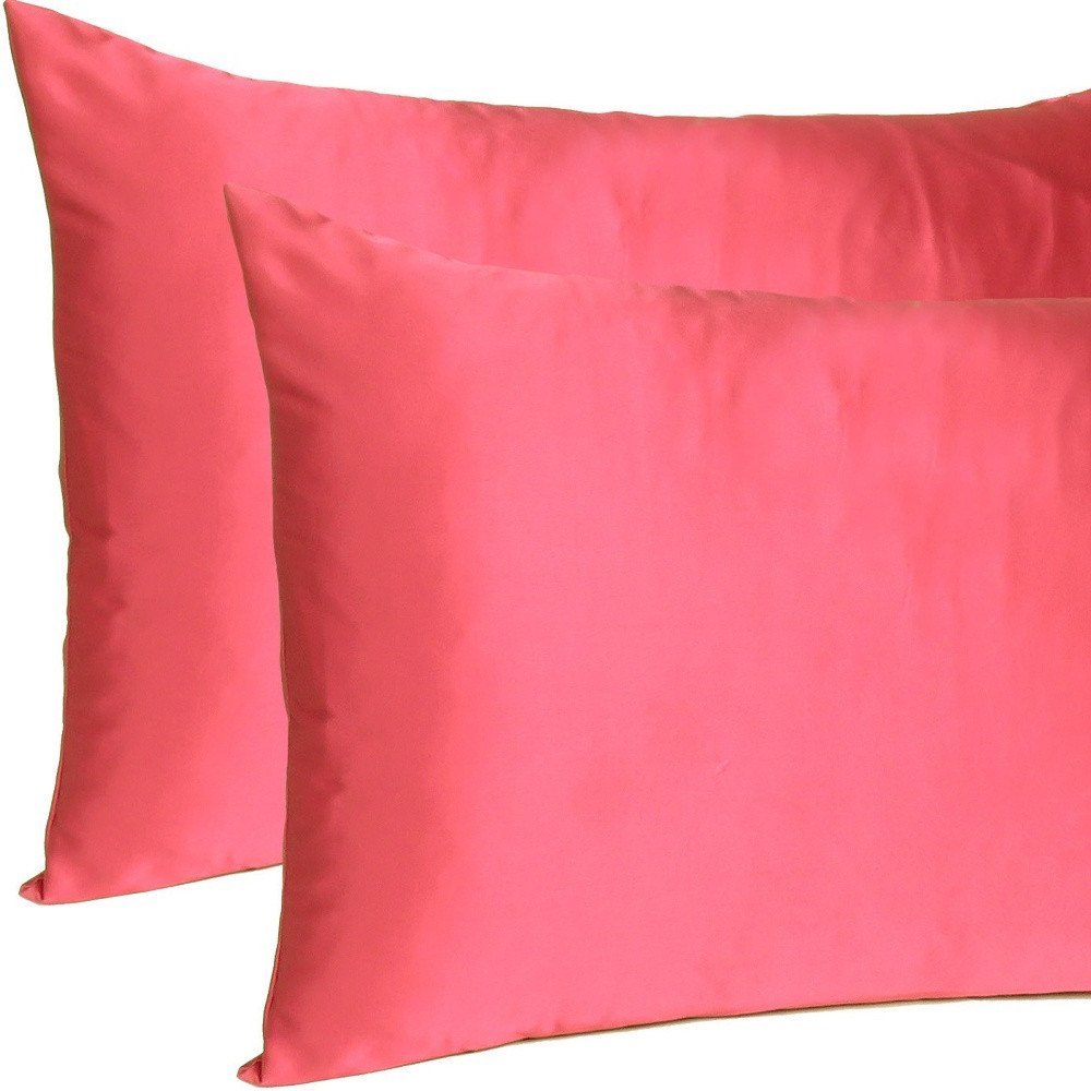 Two Piece Salmon Pink Dreamy Silky Satin Pillowcases  Warm Home View