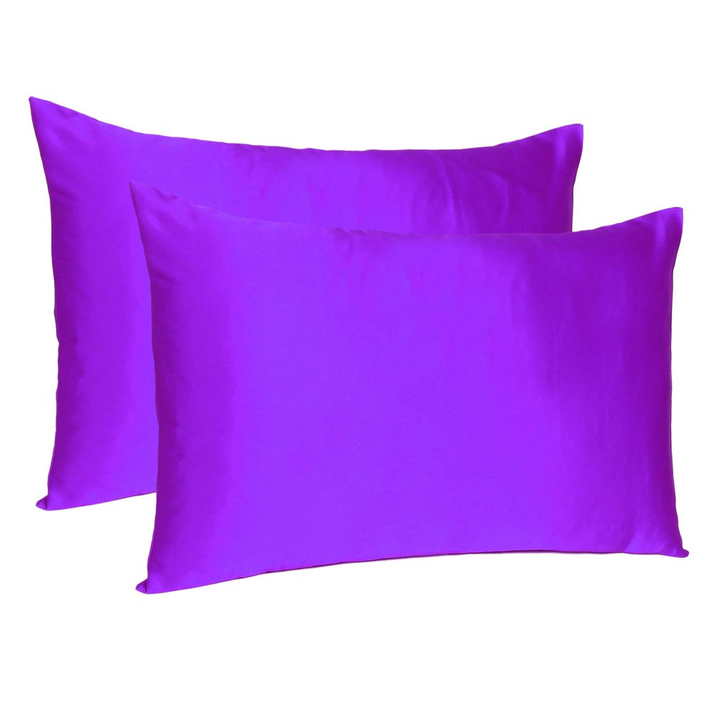 Set of Two Bright Purple Dreamy Silky Satin Queen Pillowcases  Warm Home View