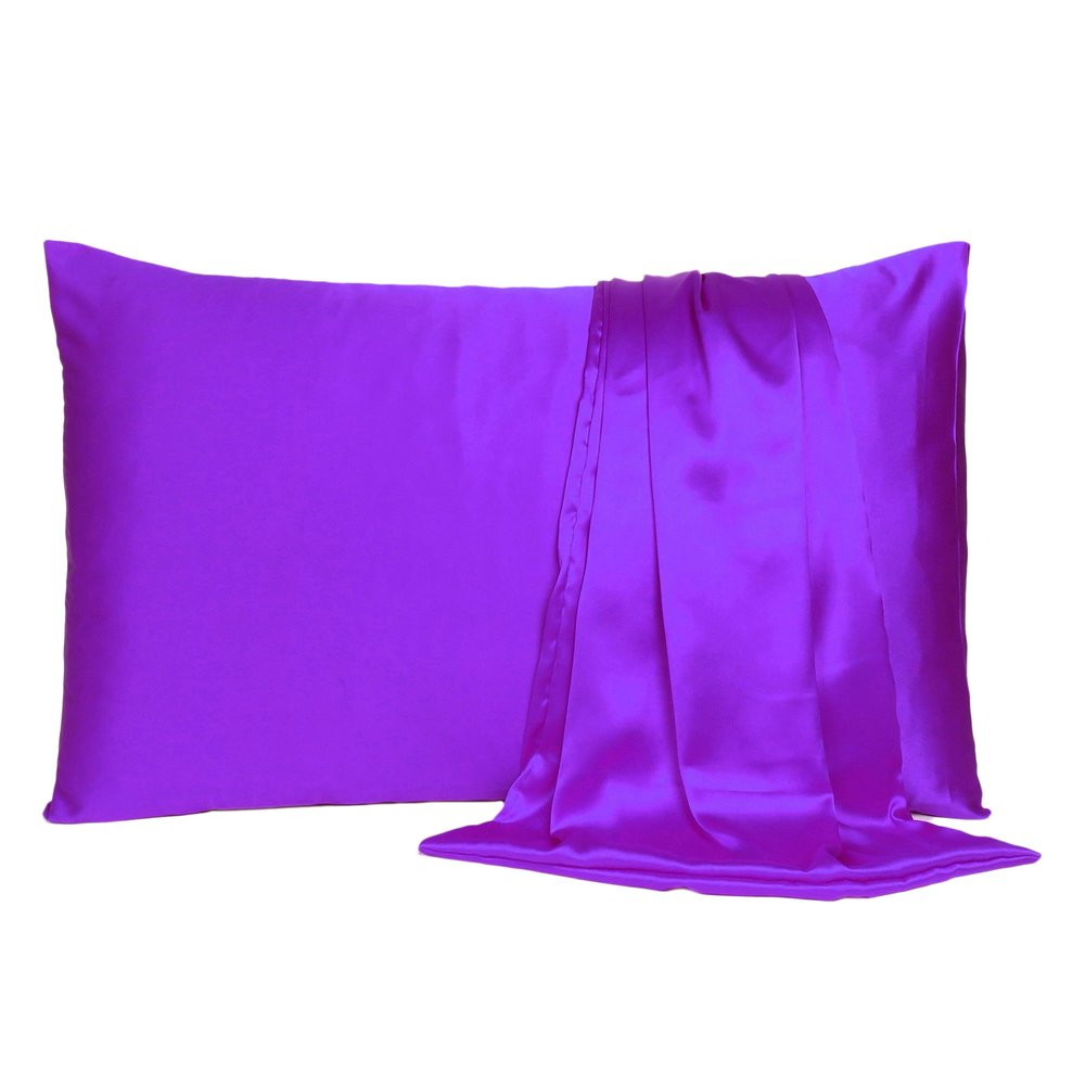 Set of Two Bright Purple Dreamy Silky Satin Queen Pillowcases  Warm Home View