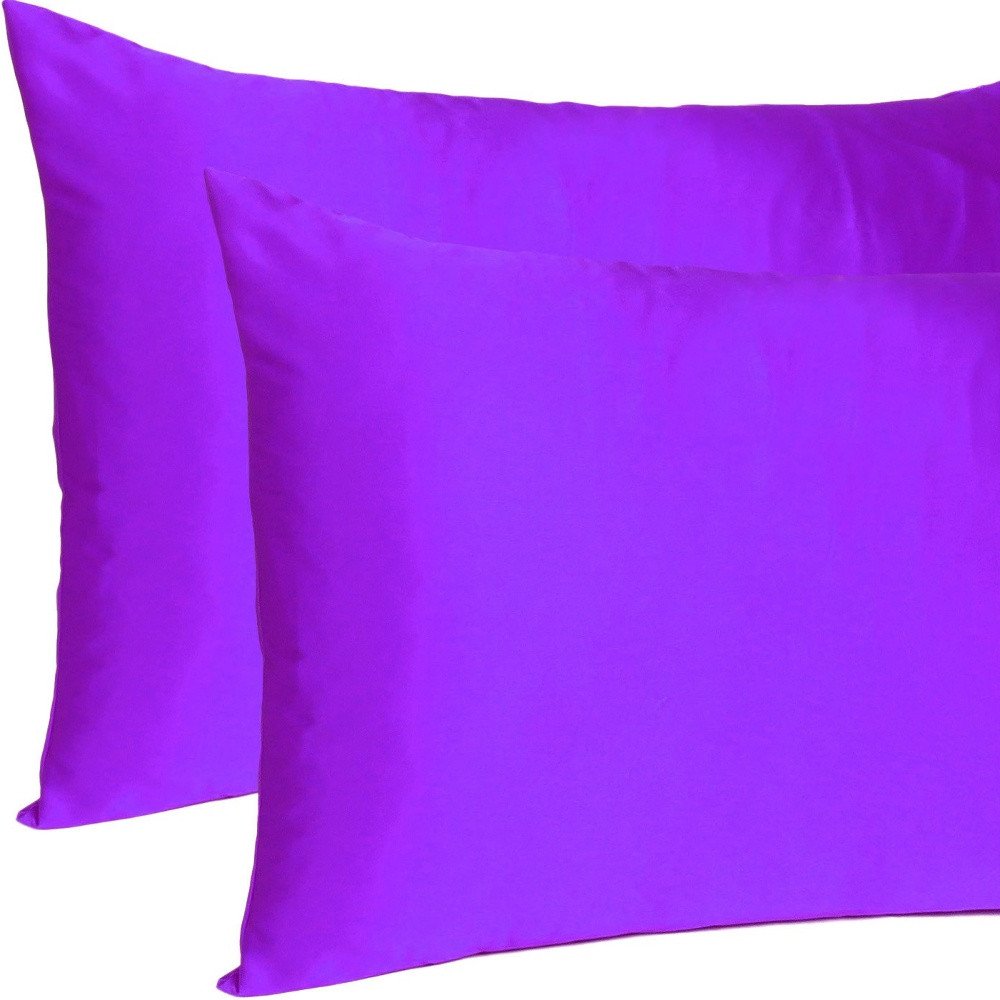 Set of Two Bright Purple Dreamy Silky Satin Queen Pillowcases  Warm Home View
