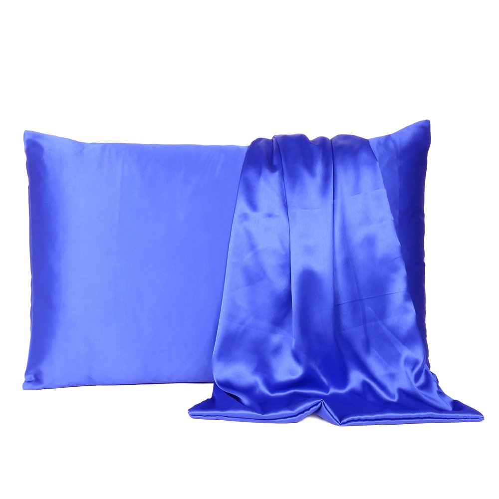 Royal Blue Dreamy Set Of 2 Silky Satin Queen Pillowcases  Warm Home View