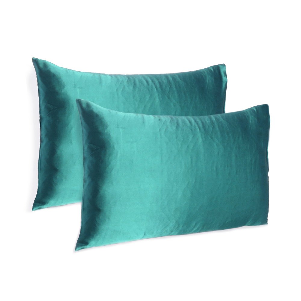 Teal Dreamy Set Of 2 Silky Satin Queen Pillowcases  Warm Home View