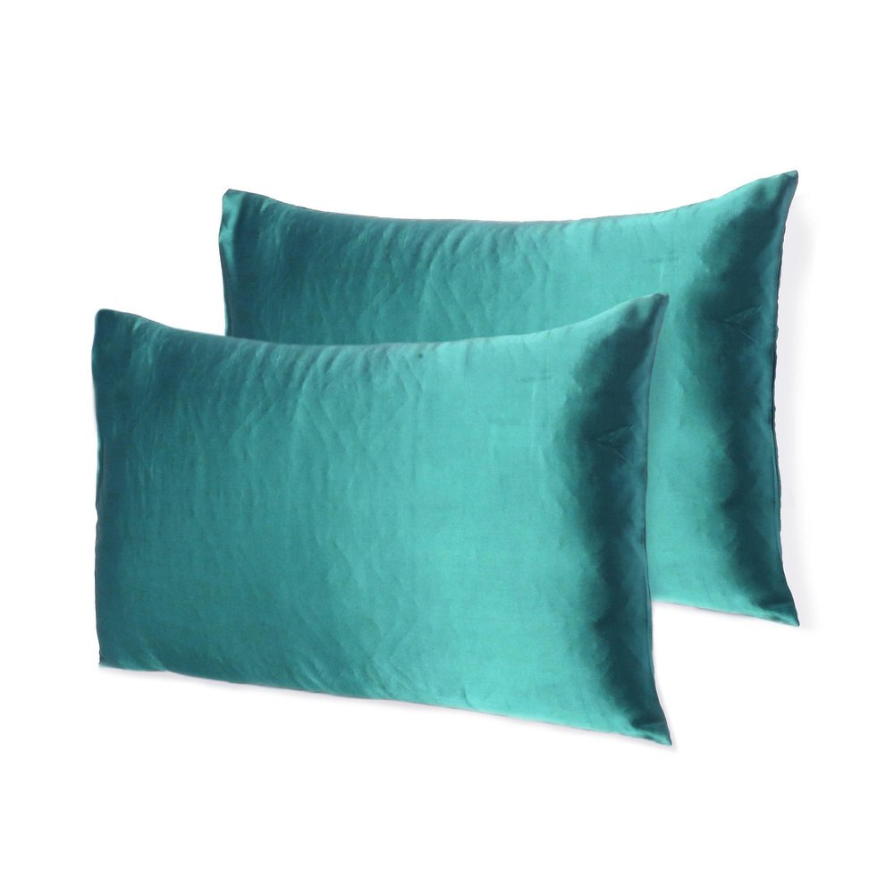 Teal Dreamy Set Of 2 Silky Satin Queen Pillowcases  Warm Home View