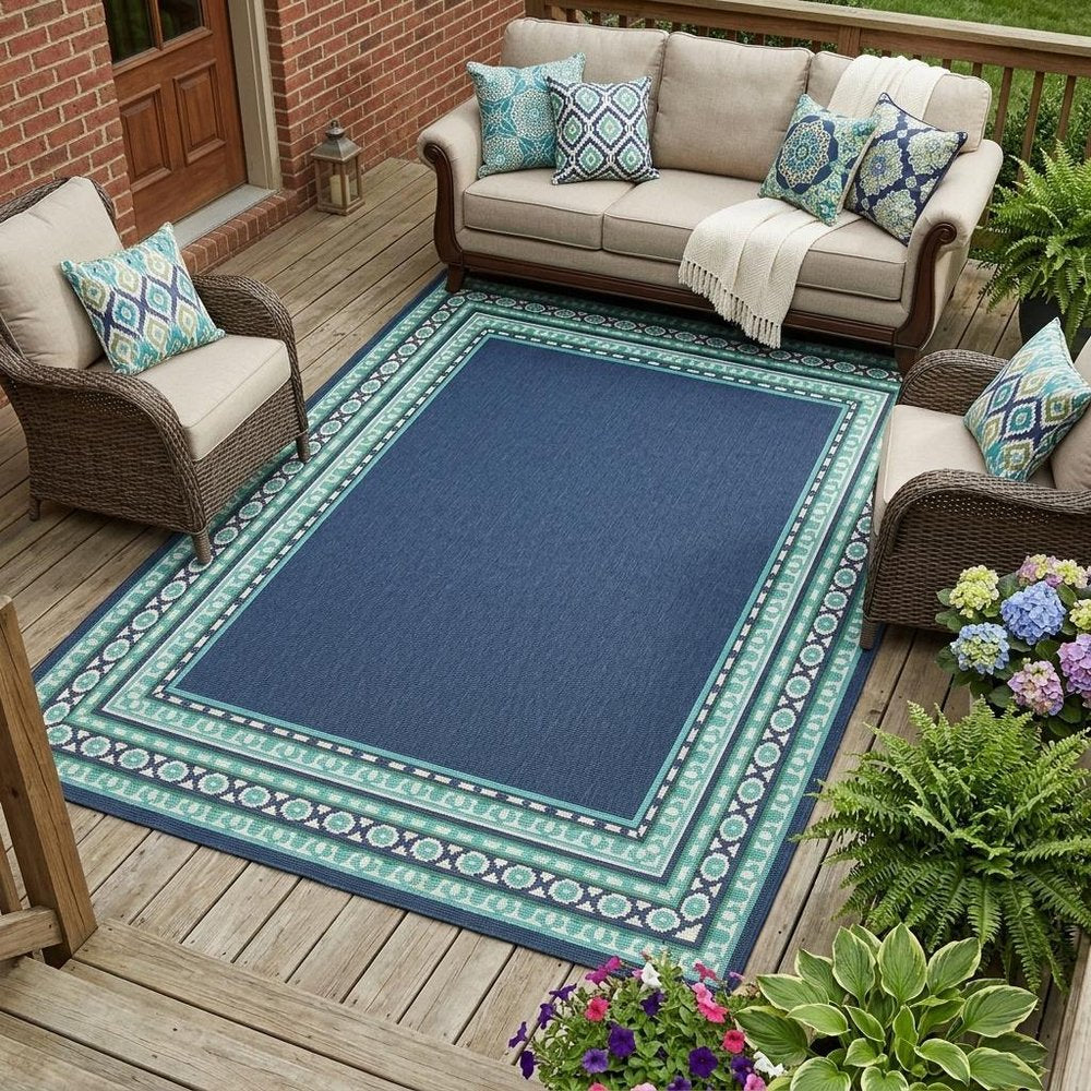 Blue and Green Indoor Outdoor Area Rug  Warm Home View