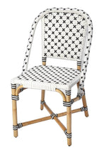 Black and White Woven Faux Rattan Armless Outdoor Dining Chair  Warm Home View