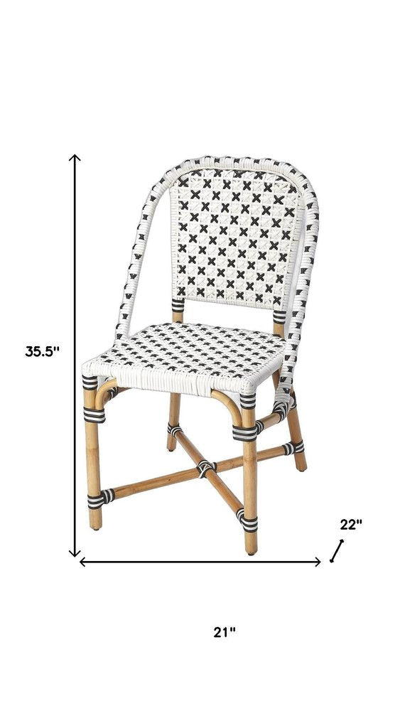 Black and White Woven Faux Rattan Armless Outdoor Dining Chair  Warm Home View