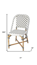 Black and White Woven Faux Rattan Armless Outdoor Dining Chair  Warm Home View