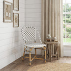 Black and White Woven Faux Rattan Armless Outdoor Dining Chair  Warm Home View