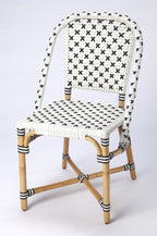 Black and White Woven Faux Rattan Armless Outdoor Dining Chair  Warm Home View