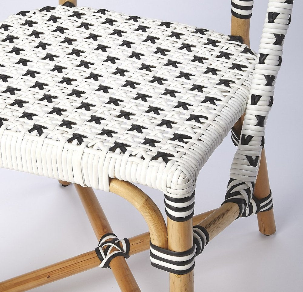 Black and White Woven Faux Rattan Armless Outdoor Dining Chair  Warm Home View