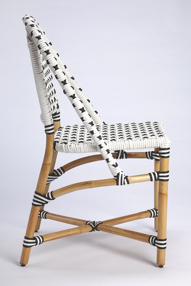 Black and White Woven Faux Rattan Armless Outdoor Dining Chair  Warm Home View