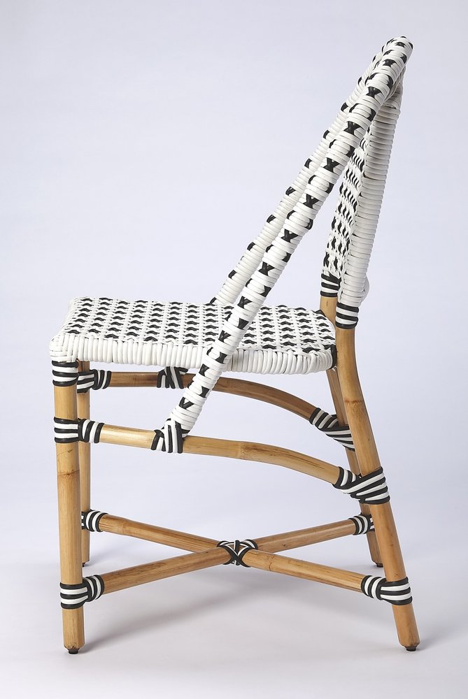 Black and White Woven Faux Rattan Armless Outdoor Dining Chair  Warm Home View