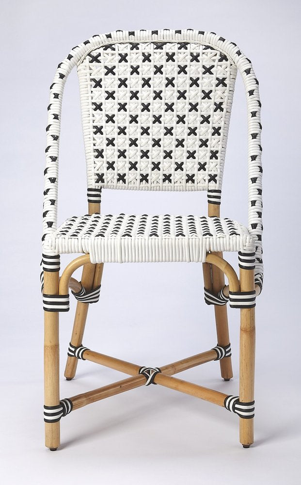 Black and White Woven Faux Rattan Armless Outdoor Dining Chair  Warm Home View