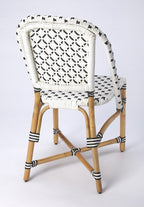 Black and White Woven Faux Rattan Armless Outdoor Dining Chair  Warm Home View