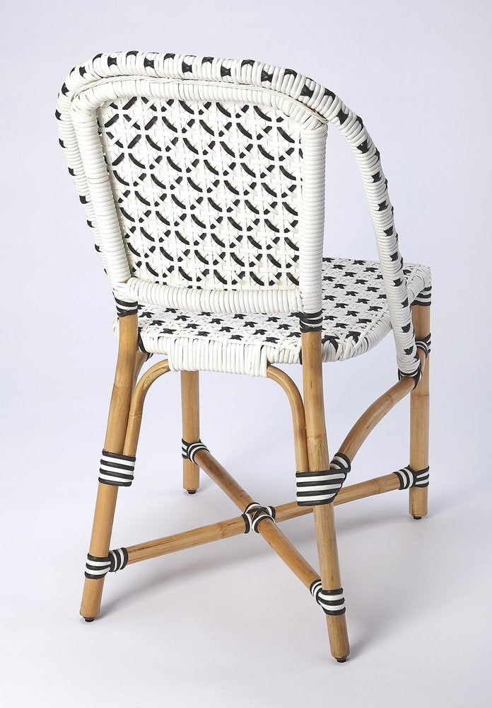 Black and White Woven Faux Rattan Armless Outdoor Dining Chair  Warm Home View