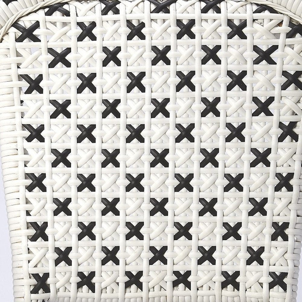Black and White Woven Faux Rattan Armless Outdoor Dining Chair  Warm Home View