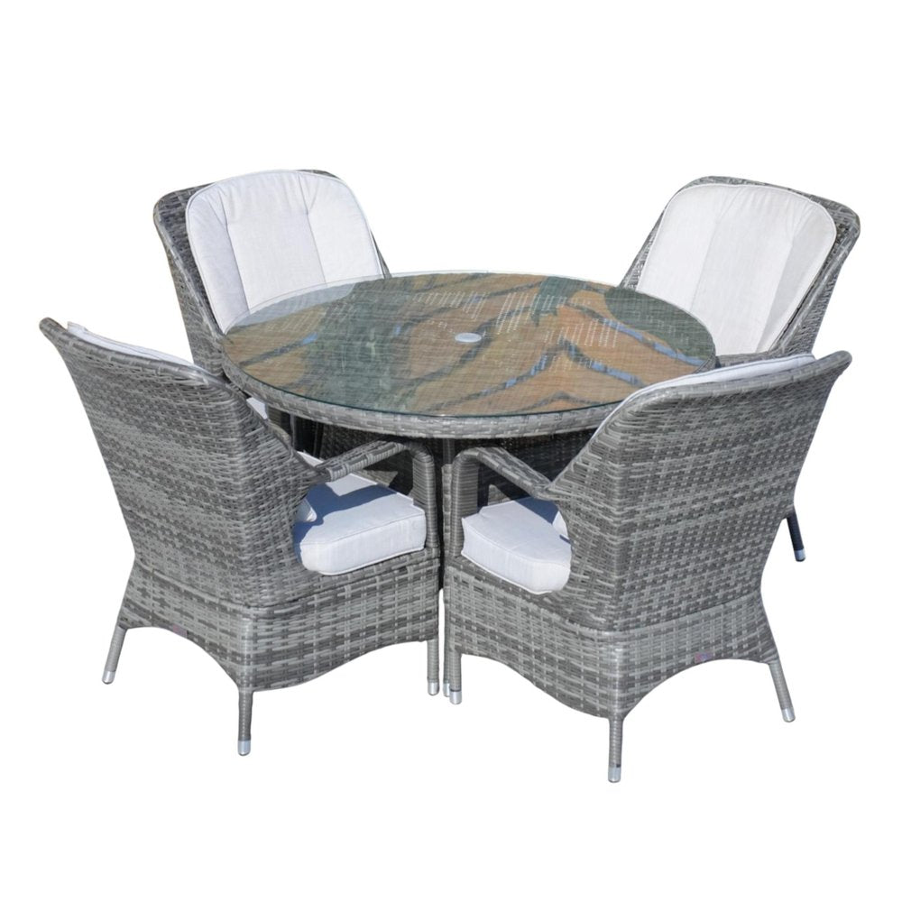 Five Piece Gray Round Glass Dining Set  Warm Home View