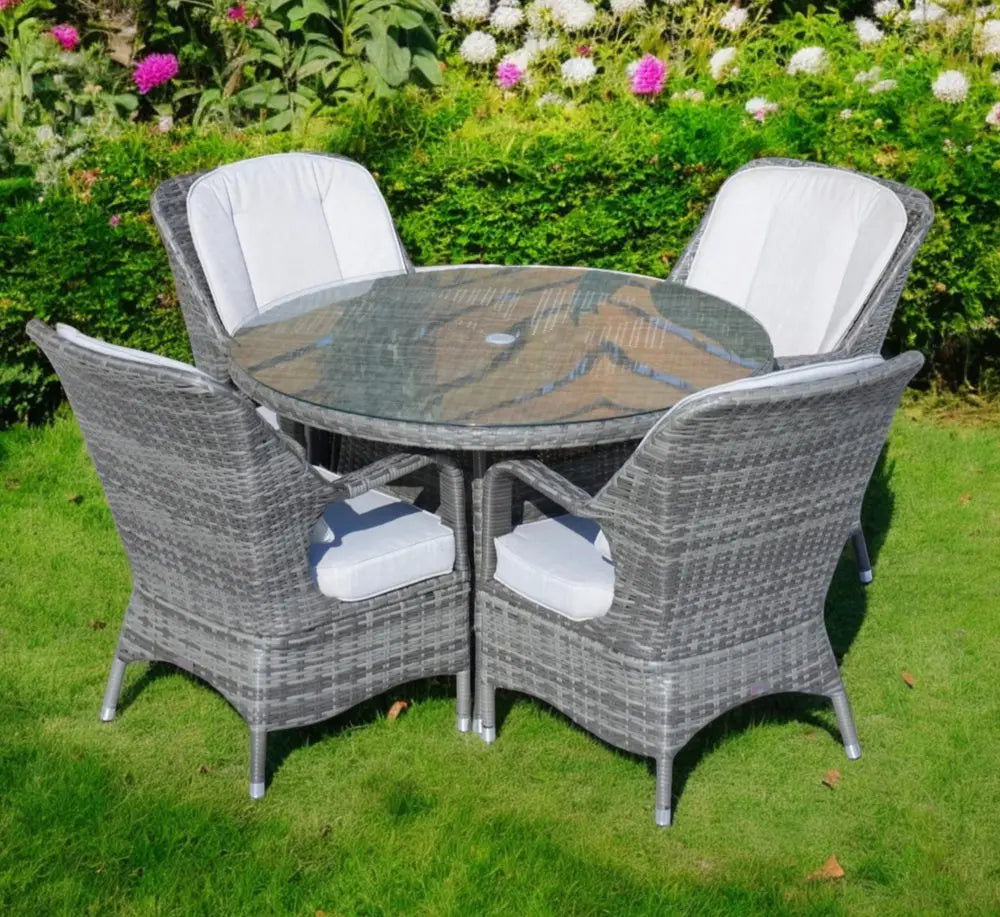 Gray Glass and Rattan Patio Dining Set - 5 Piece  Warm Home View