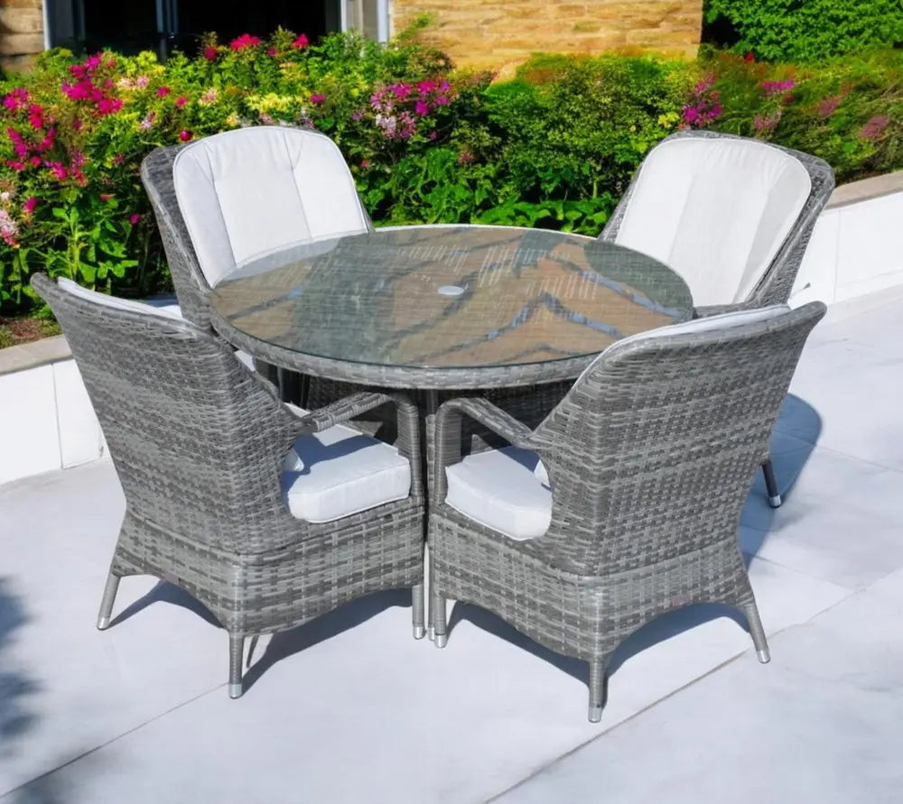 Gray Glass and Rattan Patio Dining Set - 5 Piece  Warm Home View