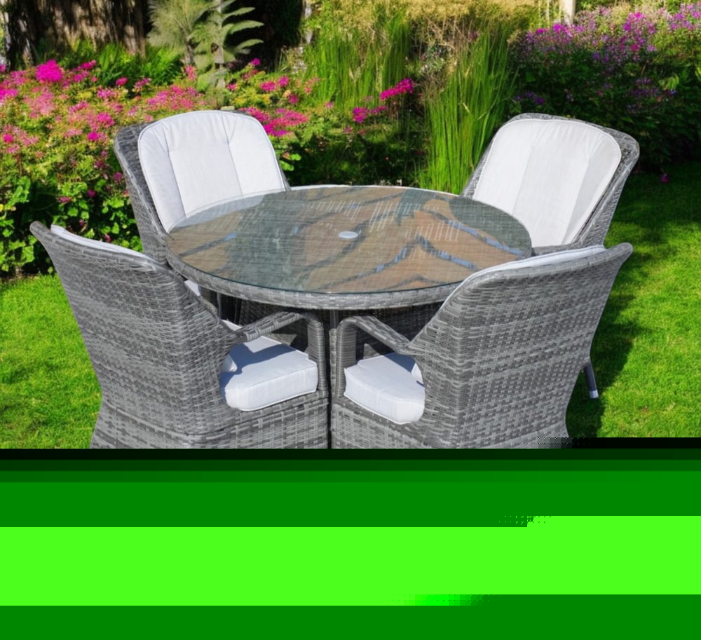 Gray Glass and Rattan Patio Dining Set - 5 Piece  Warm Home View