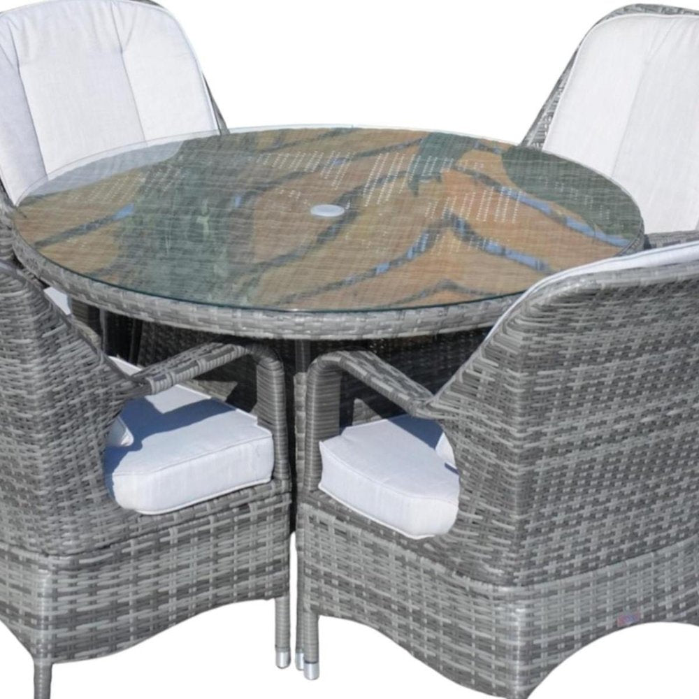 Five Piece Gray Round Glass Dining Set  Warm Home View