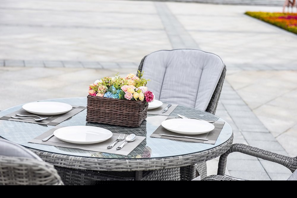 Gray Glass and Rattan Patio Dining Set - 5 Piece  Warm Home View