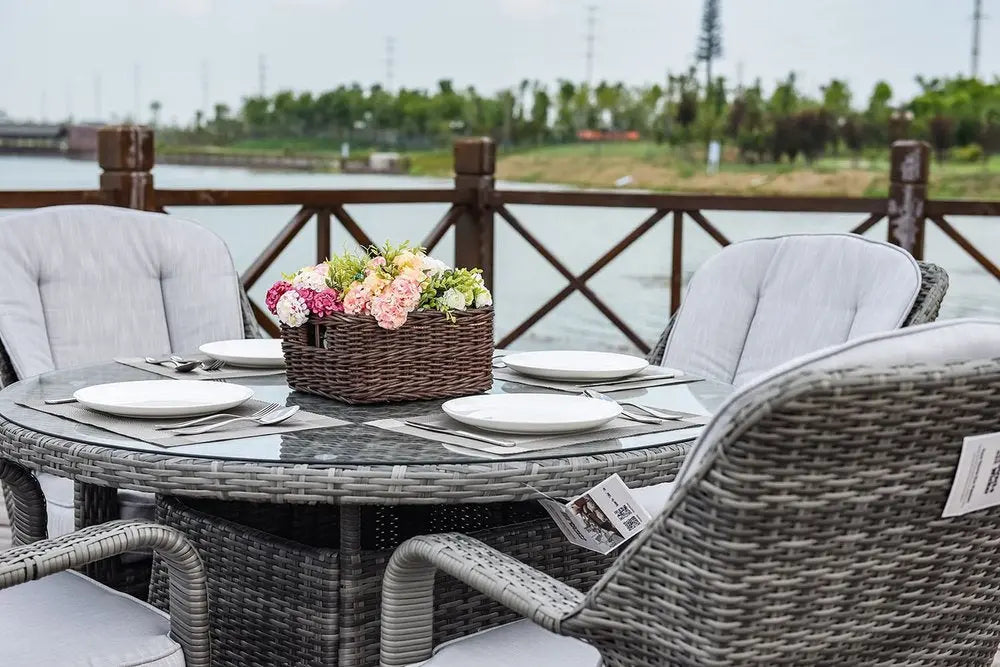 Gray Glass and Rattan Patio Dining Set - 5 Piece  Warm Home View