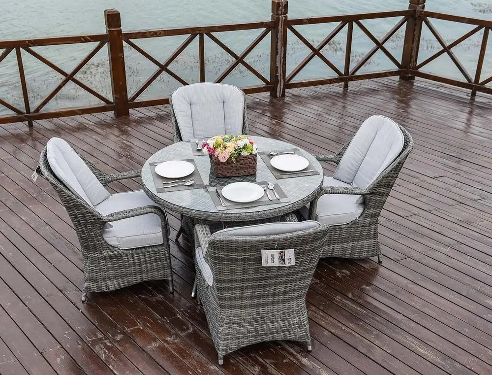 Gray Glass and Rattan Patio Dining Set - 5 Piece  Warm Home View