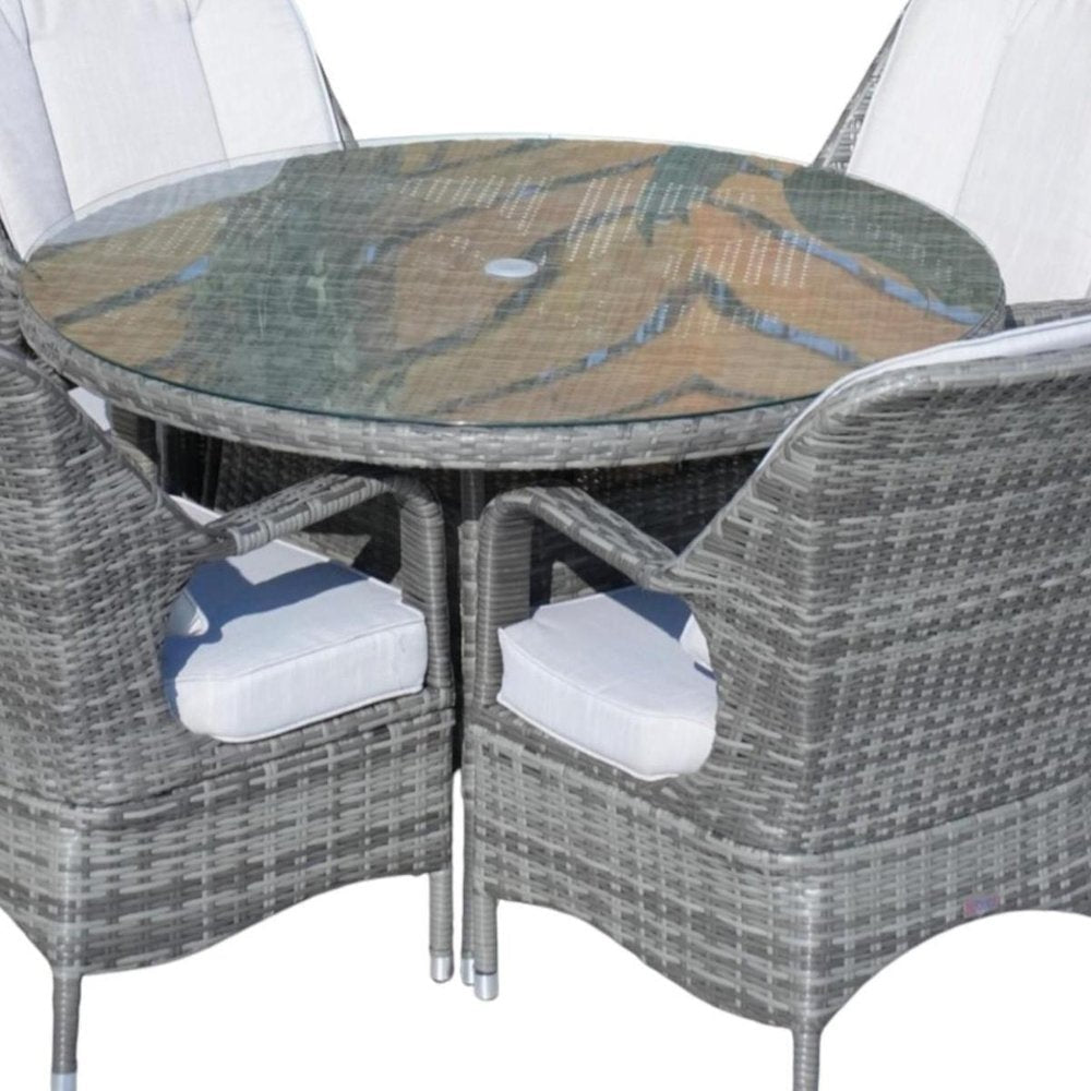 Five Piece Gray Round Glass Dining Set  Warm Home View