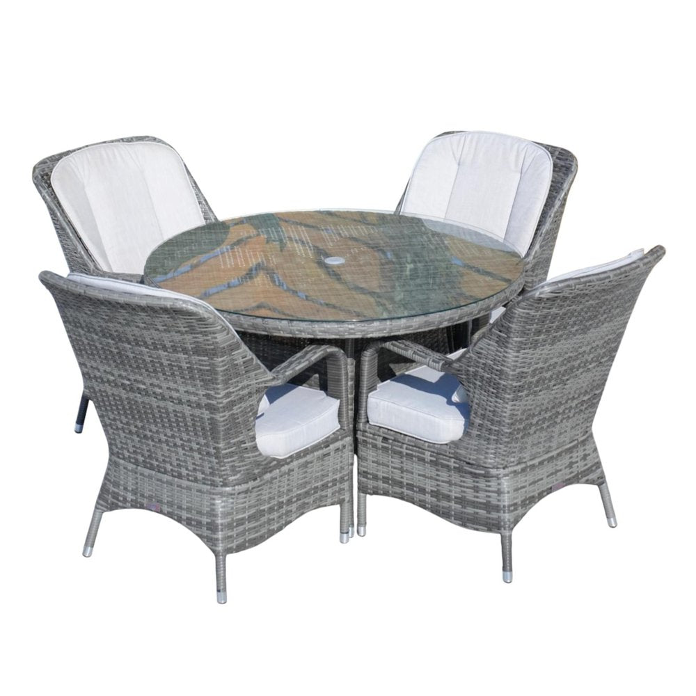 Five Piece Gray Round Glass Dining Set  Warm Home View