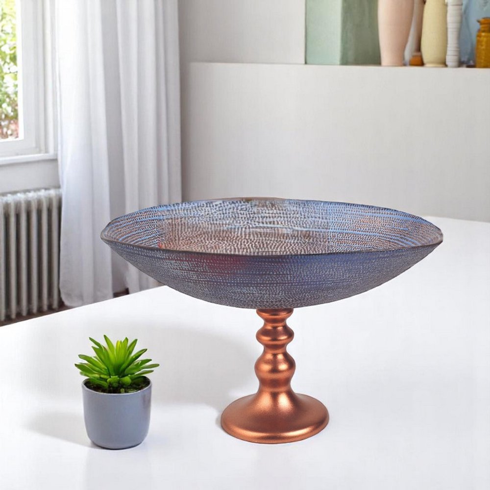 Handcrafted European Glass Centerpiece Footed Bowl  Warm Home View