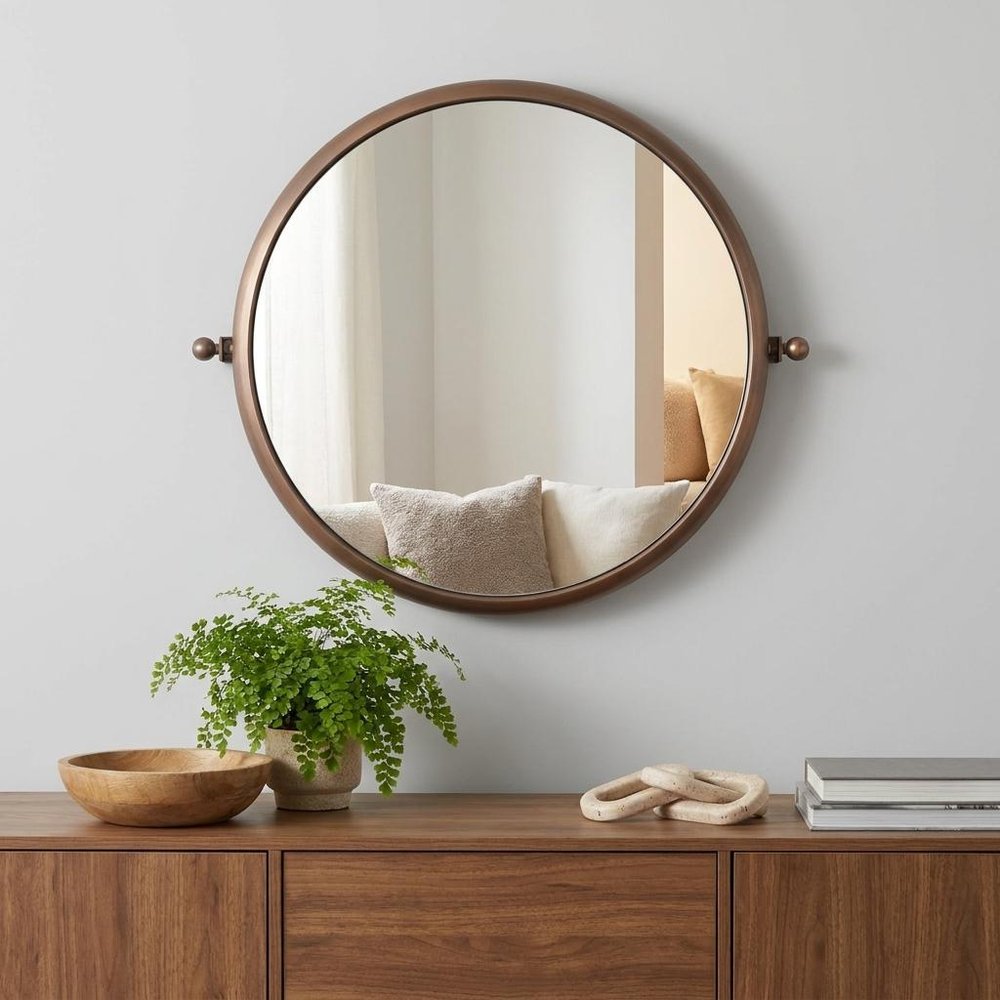 Industrial Gold Round Mirror  Warm Home View