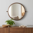 Industrial Gold Round Mirror  Warm Home View