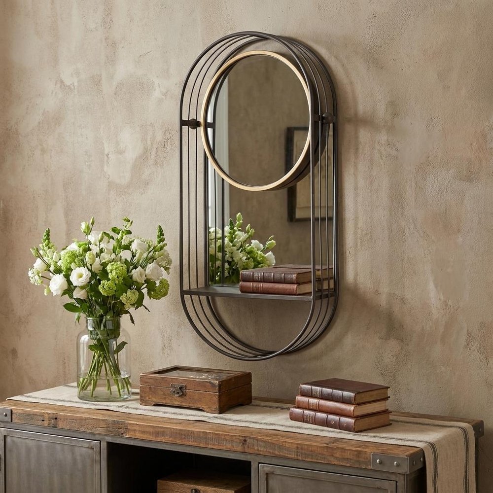 Industrial Gray Mirror Shelf  Warm Home View
