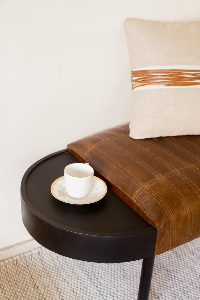 Warm Brown Leather And Solid Wood Bench  Warm Home View
