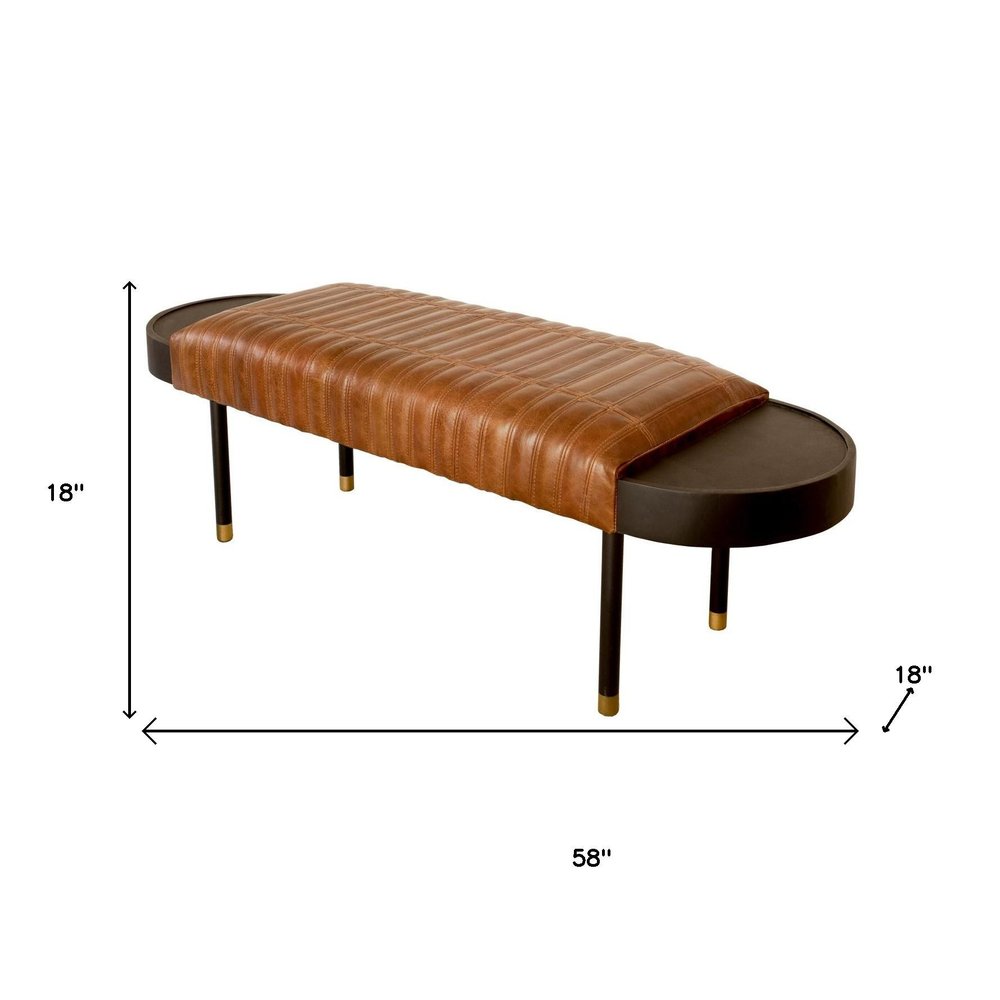 Warm Brown Leather And Solid Wood Bench  Warm Home View