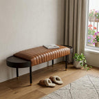 Warm Brown Leather And Solid Wood Bench  Warm Home View