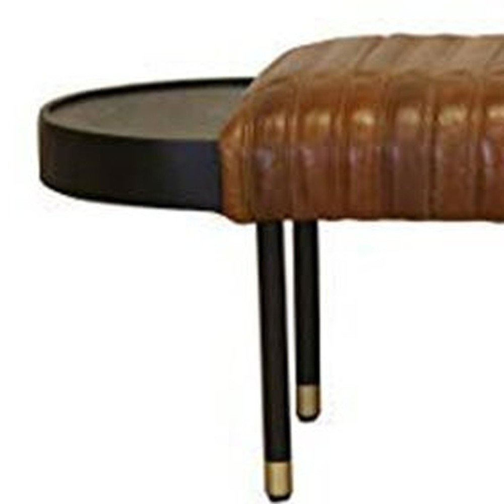 Warm Brown Leather And Solid Wood Bench  Warm Home View