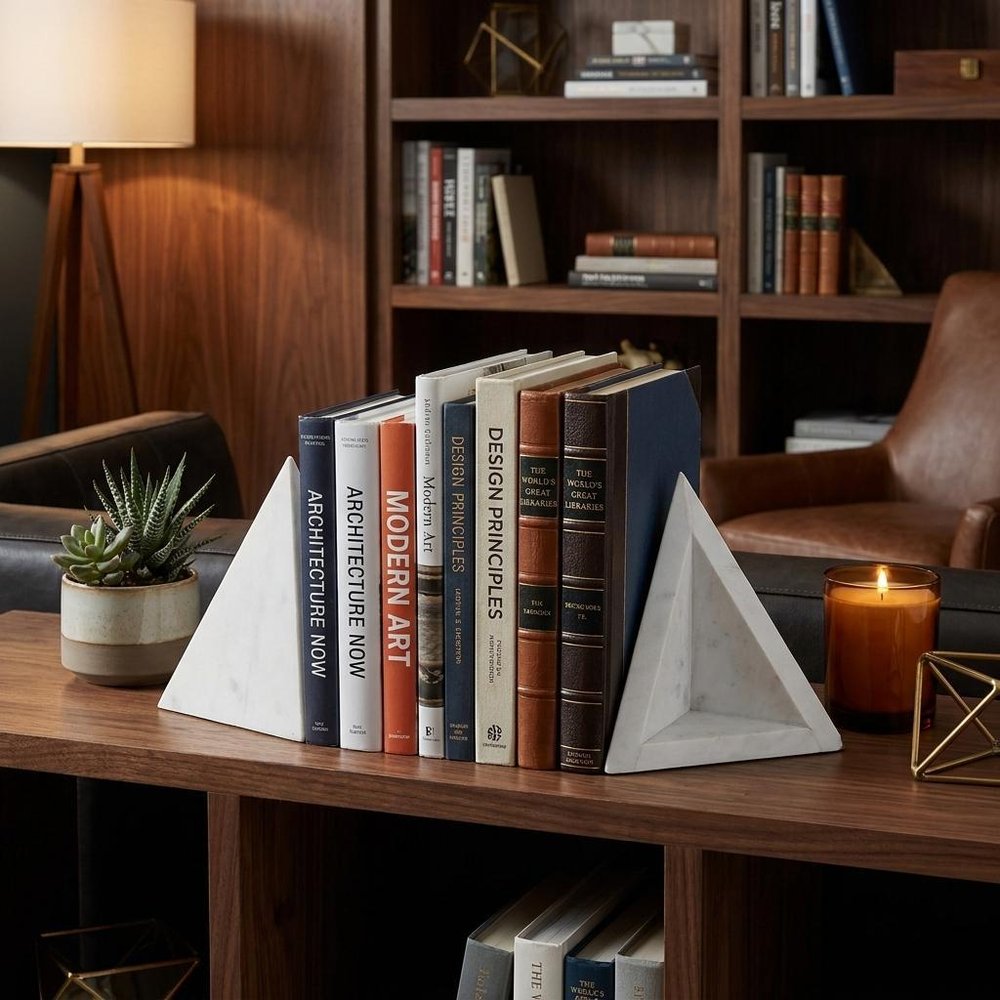 Set of Two White Marble Decorative Bookends  Warm Home View