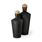 Set of Two Black and Brown Metal Cylindrical Urns  Warm Home View