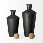 Set of Two Black and Brown Metal Cylindrical Urns  Warm Home View