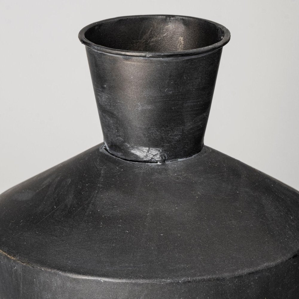 Set of Two Black and Brown Metal Cylindrical Urns  Warm Home View