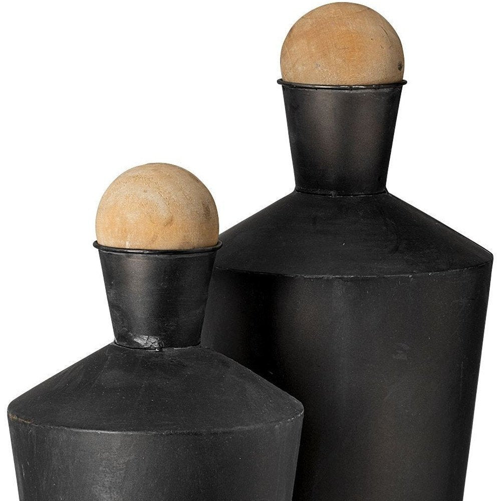 Set of Two Black and Brown Metal Cylindrical Urns  Warm Home View