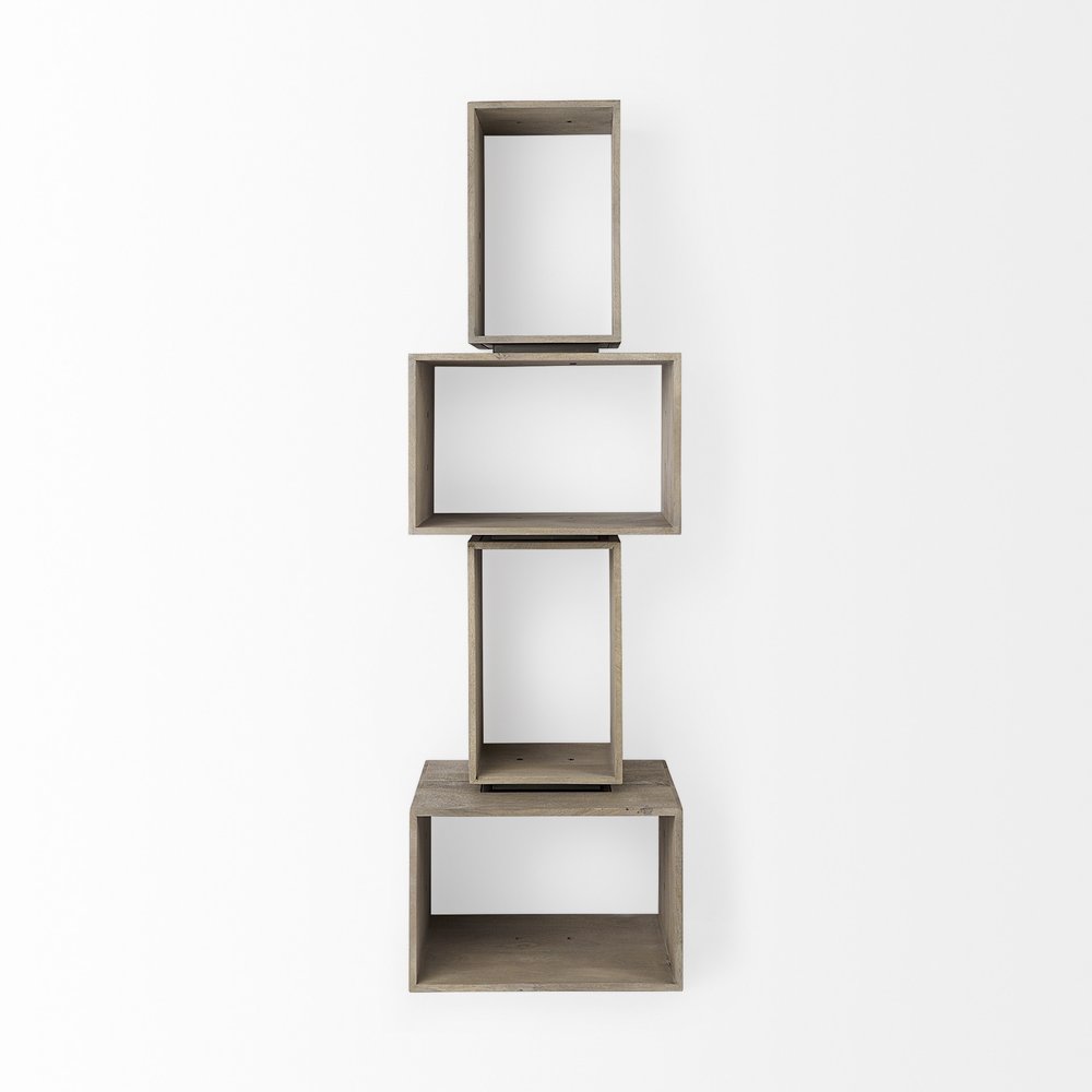 Set of Two Brown Solid and Manufactured Wood Two Tier Floating Bookcase  Warm Home View