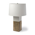 White Marble And Natural Wood Block Table Or Desk Lamp  Warm Home View