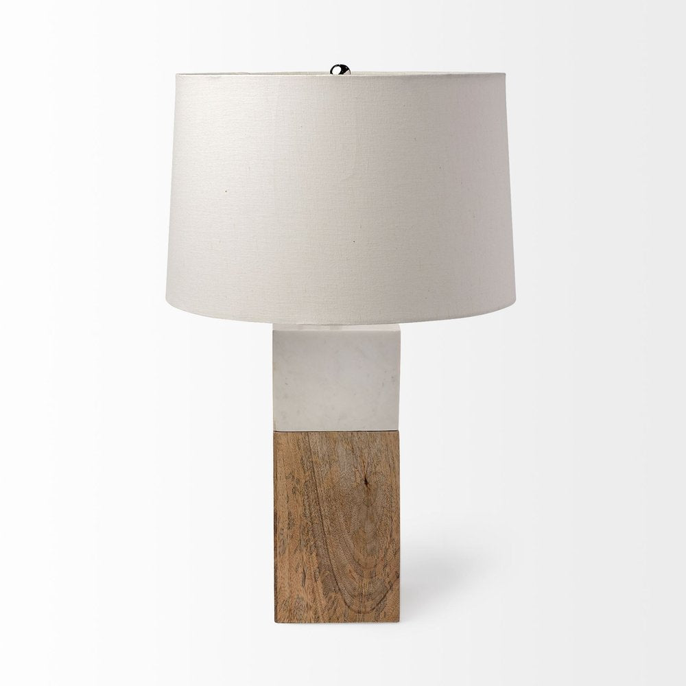 White Marble And Natural Wood Block Table Or Desk Lamp  Warm Home View