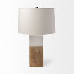 White Marble And Natural Wood Block Table Or Desk Lamp  Warm Home View