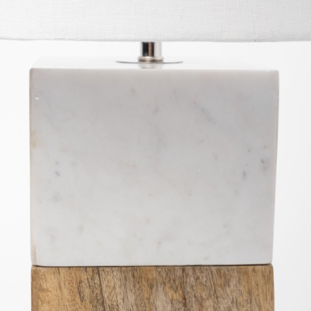 White Marble And Natural Wood Block Table Or Desk Lamp  Warm Home View
