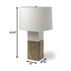 White Marble And Natural Wood Block Table Or Desk Lamp  Warm Home View