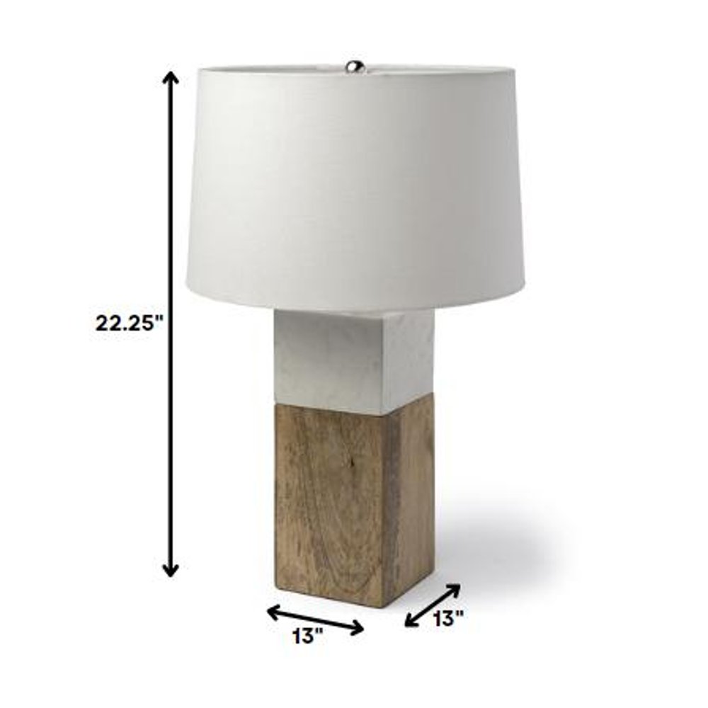 White Marble And Natural Wood Block Table Or Desk Lamp  Warm Home View